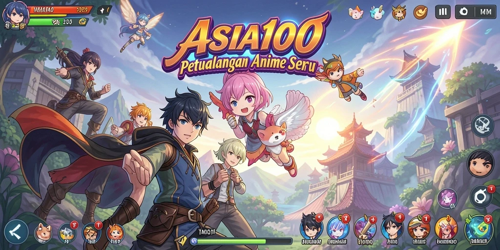 Tangkapan layar utama ASIA100 menampilkan aksi karakter Anime dalam petualangan seru.