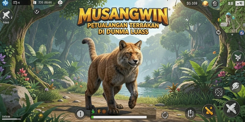 Tangkapan layar gameplay <strong>MUSANGWIN</strong> menunjukkan dunia luas yang menakjubkan.