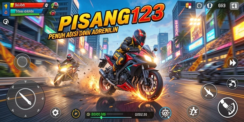 Gameplay PISANG123 menampilkan balapan motor yang seru dan mendebarkan.