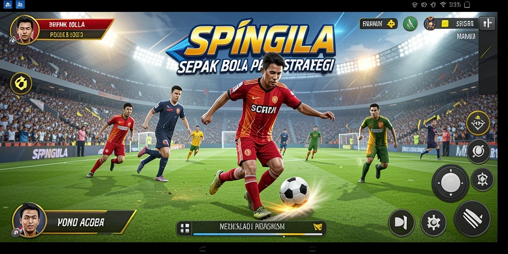 Tampilan gameplay SPINGILA dengan aksi sepak bola yang seru.