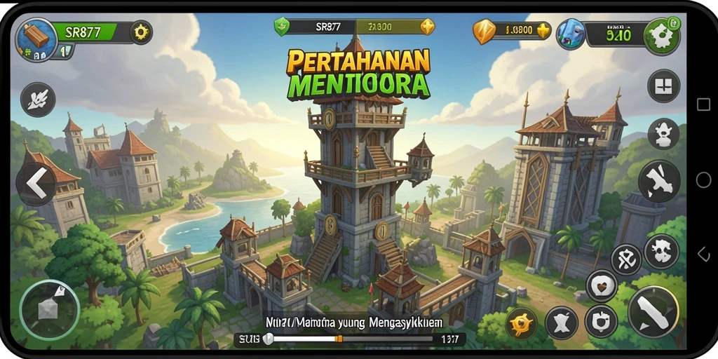 Tangkapan layar gameplay SR877 menampilkan aksi mendebarkan Tower Defense.