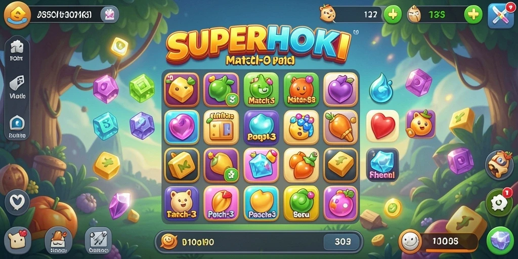 Screenshot gameplay SUPERHOKI yang penuh warna dan seru.
