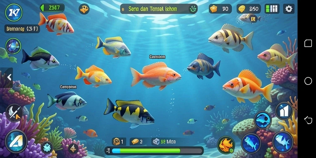 Screenshot gameplay ZK7 menampilkan aksi menembak ikan yang seru.